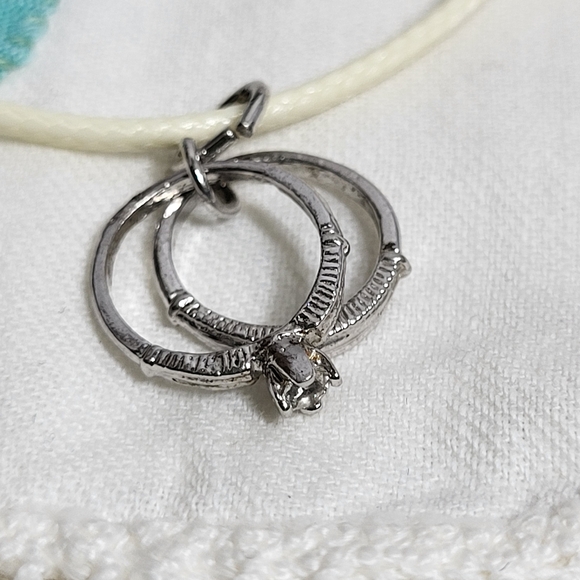 Vintage Silver Tone Engagement and Wedding Band Necklace Pendant Charm - Picture 3 of 16